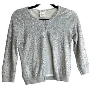 LeRok 100% Cashmere Sequin Cardigan Sweater Medium Gray Sparkle Embellished
